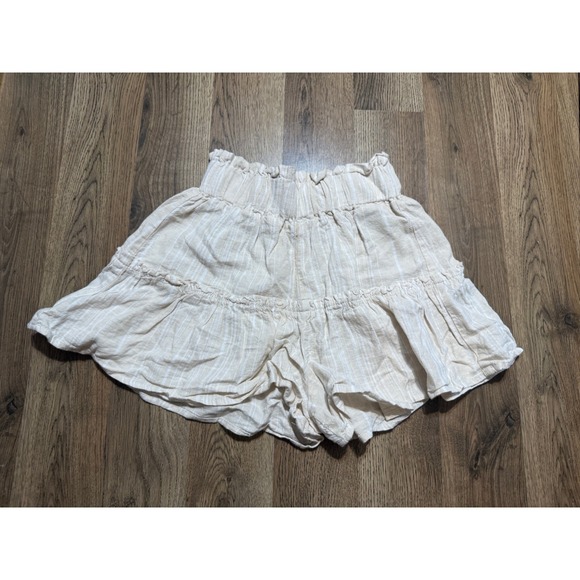 Vanilla Star Pants - Vanilla Star Shorts Women XS Beige Juniors Linen Blend Striped Tiered Excellent